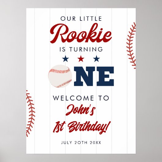 Rookie Baseball 1st Birthday Welcome Sign ポスター (正面)