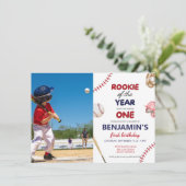 Rookie baseball red blue 1st birthday Photo 招待状 (スタンド正面)