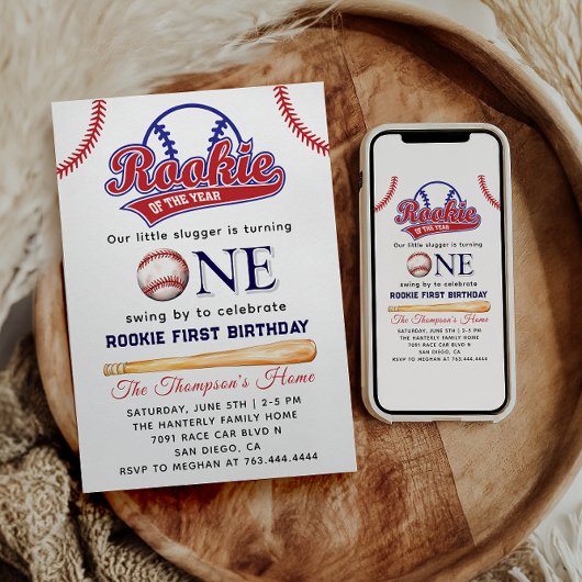 Rookie of the Year野球をテーマにした1回目の誕生日 招待状