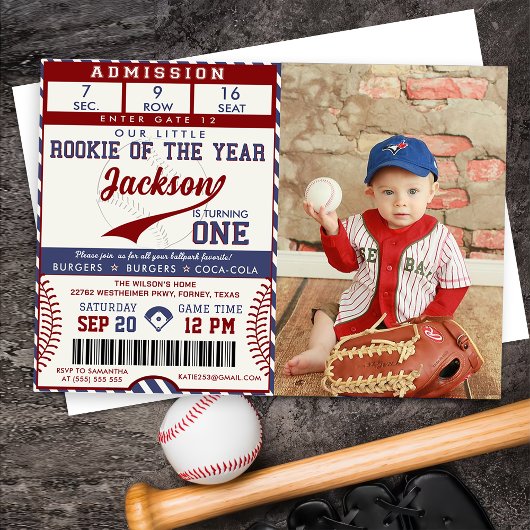 Rookie of the Year 1th Birthday Baseball Photo 招待状