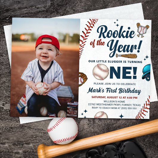 Rookie of the Year 1th Birthday Baseball Photo 招待状