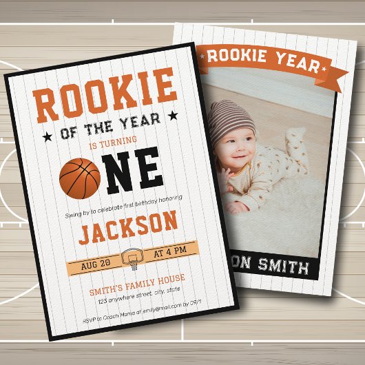 Rookie of the Year 1th Birthday Basketball Photo 招待状