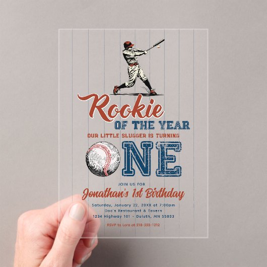 Rookie of the Year Baseball 1st Birthday アクリル招待状 (インサイチュ (ポータブル))