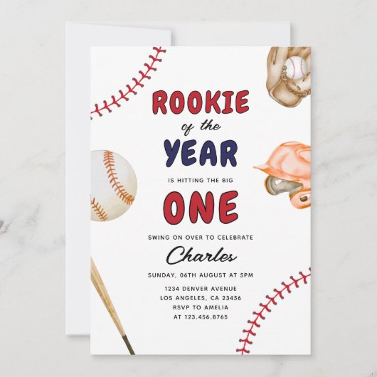 Rookie of the year baseball 1st Sports birthday 招待状 (正面)