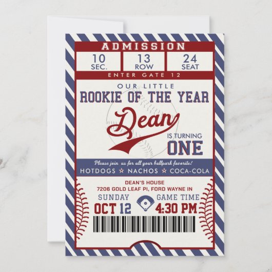 Rookie of the Year Birthday Baseball Ticket 招待状 (正面)