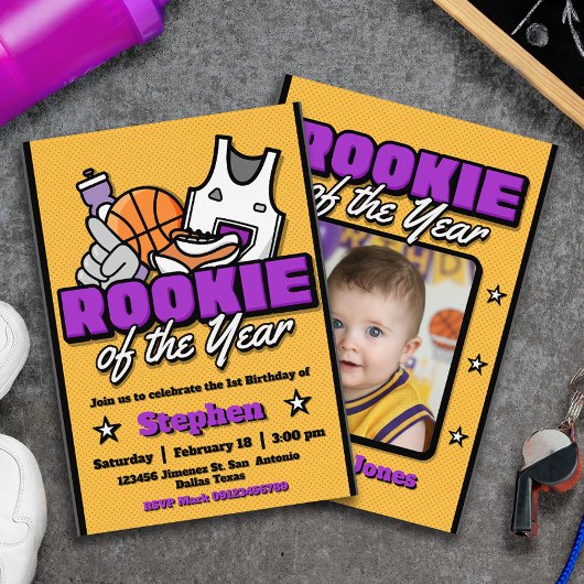 Rookie of the Year - Boy First Birthday Basketball 招待状