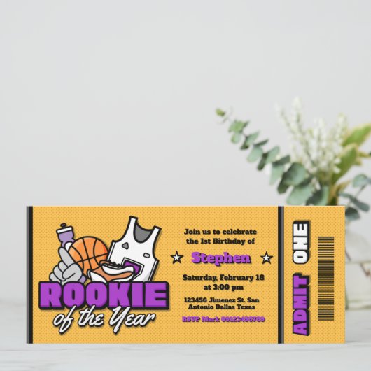 Rookie of the Year - Boy First Birthday Ticket 招待状 (スタンド正面)