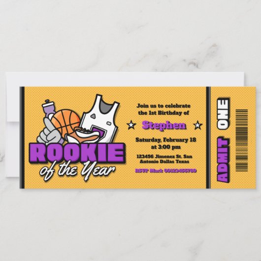 Rookie of the Year - Boy First Birthday Ticket 招待状 (正面)