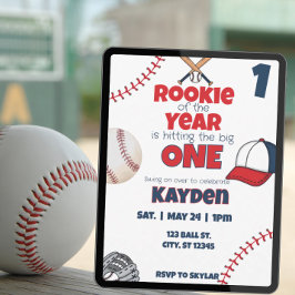 Rookie of the Year first birthday baseball party 招待状