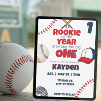 Rookie of the Year first birthday baseball party 招待状
