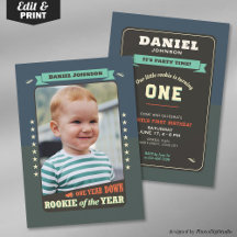 Rookie of the Year First Birthday Party Invitation