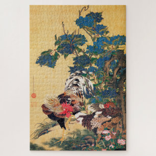 Rooster and Hen with Hydrangeas by Ito Jakuchu ジグソーパズル
