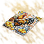 Rooster and Lemons Azulejo Style Blue Orange Cream タイル