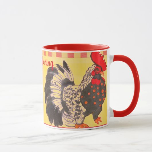 Rooster Art Good Morning Mug Yellow Red Modern マグカップ (右)