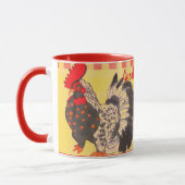 Rooster Art Good Morning Mug Yellow Red Modern マグカップ (左)