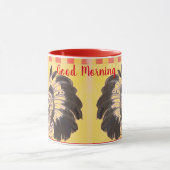 Rooster Art Good Morning Mug Yellow Red Modern マグカップ (中央)