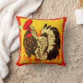 Rooster Art with Red Decorative Border クッション (ブランケット)
