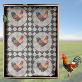 Rooster Black White Checkered French Farmhouse   薄葉紙