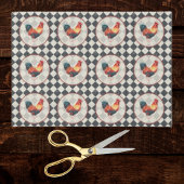 Rooster Black White Checkered French Farmhouse   薄葉紙