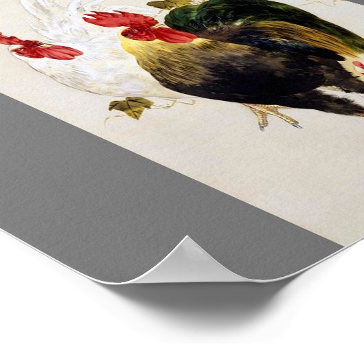 Rooster, Chick and Morning Glory, Watanabe Seitei ポスター (角)