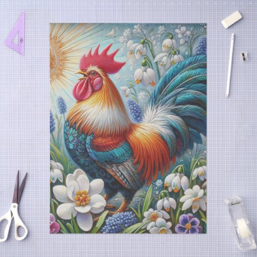 Rooster Chicken Flowers Sun Decoupage  薄葉紙 (クラフト)
