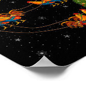 Rooster Chickens Santa Sleigh Flying Funny Magical ポスター (角)