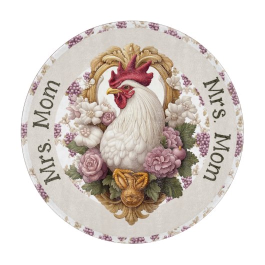 Rooster & Grapes Heraldic Crest in maroon, カッティングボード (正面)