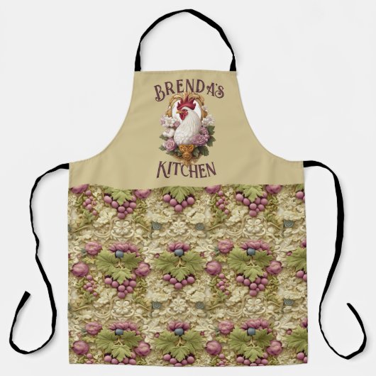 Rooster & Grapes Heraldic Crest, in wheat, エプロン (正面)
