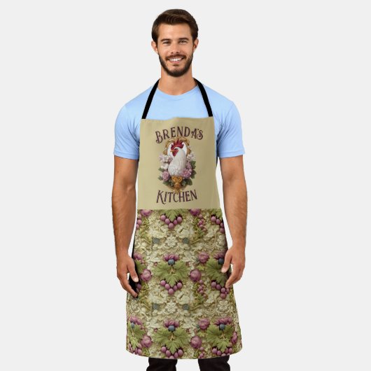 Rooster & Grapes Heraldic Crest, in wheat, エプロン (着用した状態)