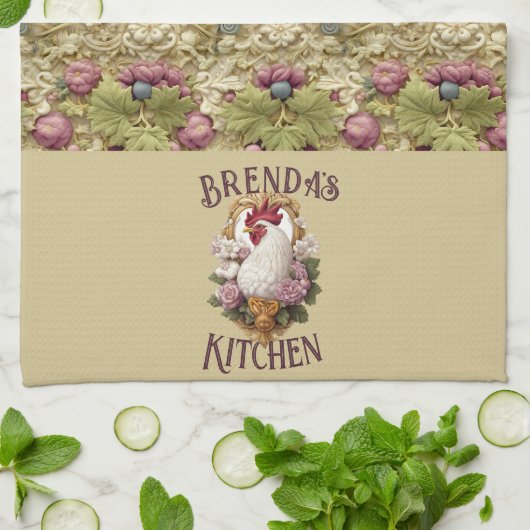 Rooster & Grapes Heraldic Crest, in wheat, キッチンタオル (折り畳み)