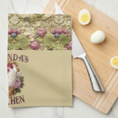 Rooster & Grapes Heraldic Crest, in wheat, キッチンタオル (四つ折り)