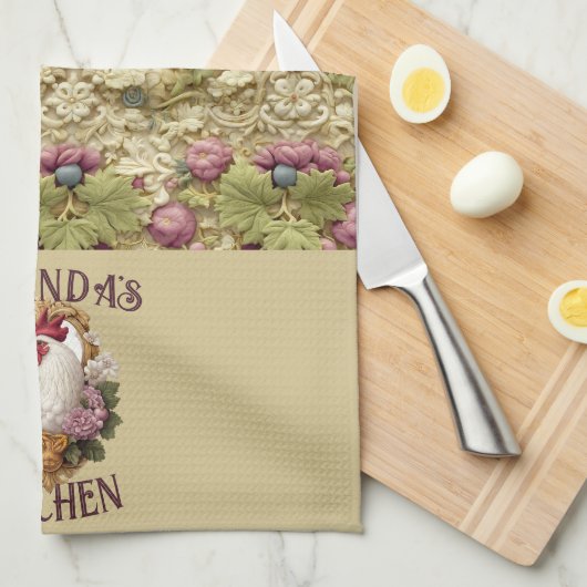 Rooster & Grapes Heraldic Crest, in wheat, キッチンタオル (四つ折り)