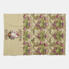 Rooster & Grapes Heraldic Crest, in wheat, キッチンタオル