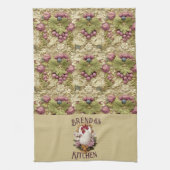 Rooster & Grapes Heraldic Crest, in wheat, キッチンタオル (縦)