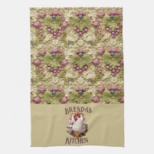 Rooster & Grapes Heraldic Crest, in wheat, キッチンタオル (縦)