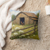 Rooster in a Barnyard Oil Painting クッション (ブランケット)
