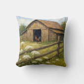 Rooster in a Barnyard Oil Painting クッション (正面)