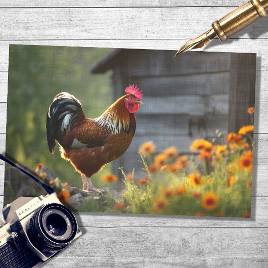 Rooster in Country 1 Decopage紙 薄葉紙
