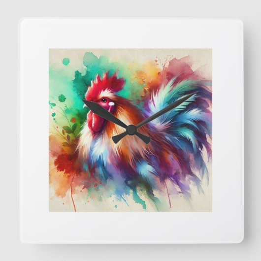 Rooster in Watercolor Art 170724AREF138 - Watercol スクエア壁時計 (正面)