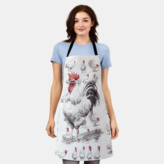 Rooster Sketches エプロン (着用した状態)