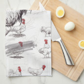 Rooster Sketches キッチンタオル (四つ折り)