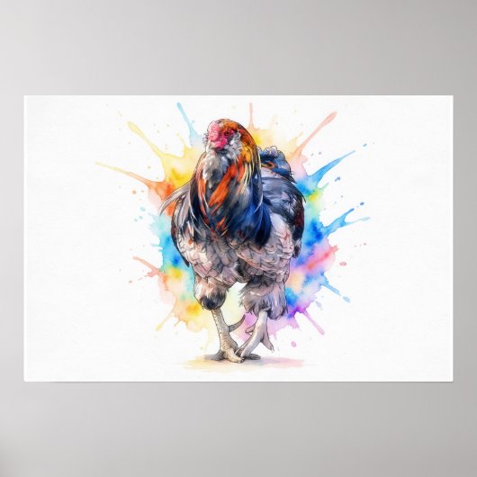 Rooster Splash Art Farm Art Poster Print ポスター (正面)