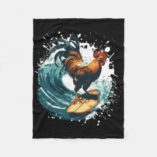 Rooster Surfing Animal Sport Surfer  フリースブランケット (正面)