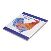 Rooster Watercolor Red Blue Chicken Sunshine タイル (側面)