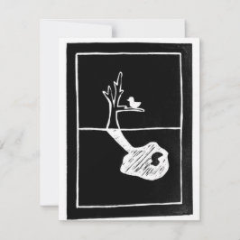 Rooted Elsewhere - 鳥の影のリノカット 出欠カード