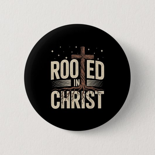 Rooted In Christ Jesus Cross Christian Faith Relig 缶バッジ (正面)