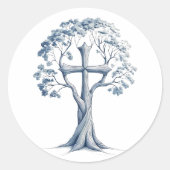 Rooted in Grace Cross Tree Sticker ラウンドシール (正面)