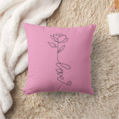 "Rooted in Love" Minimalist Rose Line Throw Pillow クッション (ブランケット)