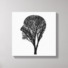 Rooted Mind – 人間のプロフィールと樹木のシルエットアート キャンバスプリント