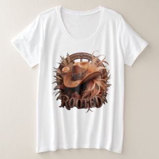 Rooted Vintage Western Cowboy Hat Floral Boho  プラスサイズTシャツ